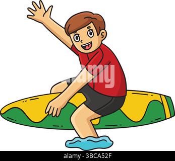 Boy Surfing Cartoon Colored Clipart Illustration Stock Vector Image ...