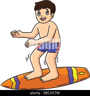 Boy Surfing Cartoon Colored Clipart Illustration Stock Vector Image ...