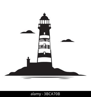 Lighthouse black silhouette of simple minimal vector Stock Vector