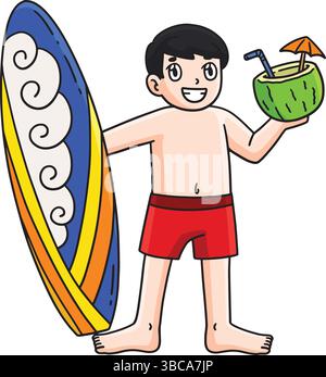 Boy Surfing Cartoon Colored Clipart Illustration Stock Vector Image ...