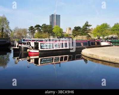 New Islington Marina on a sunny spring morning in New Islington Manchester Greater Manchester England Stock Photo