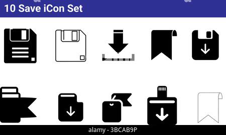 10 save download icon set for data storage and bookmarking Stock Vector