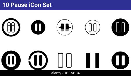 10 pause icon set for media playback and ui controls Stock Vector