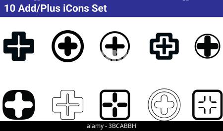 10 Add Plus icons set Stock Vector