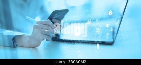 Artificial Intelligence and Digital Data Processing Deep Learning Neural Network. Stock Photo