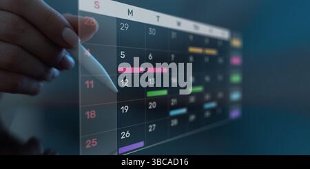 Project Management and Schedule Planning Displayed on a Digital Calendar Interface. Stock Photo