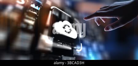 Cloud Computing Enabling Scalable Data Storage and Access, projection on a virtual screen, Business and Technology Concept. Stock Photo