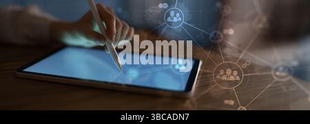 Global Business Networking and Communication Visualized on a Futuristic Digital Interface. Stock Photo