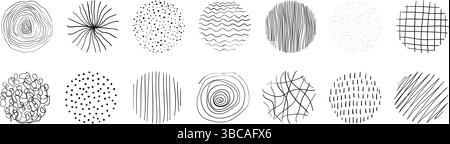 Hand drawn circle textures set. Vector abstract sketch creative organic design elements Stock Vector