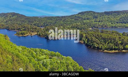 Glen Affric Cannich Scotland Loch Beinn a' Mheadhoin with islannds covered in birch and pine trees in Springtime Stock Photo