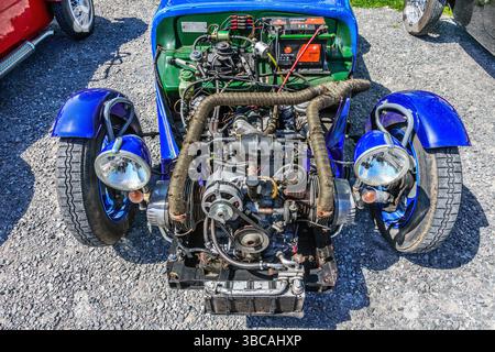 A British 'Lomax' 3-wheeler kit-car - based on Citroen 2CV components -at a classic car meeting - Preuilly-sur-Claise, Indre-et-Loire (37), France. Stock Photo