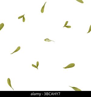 Cute green leaves. Watercolor illustration. Seamless pattern with summer greenery, isolated on a white background. For spring, Easter and children's d Stock Photo