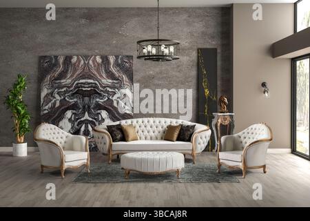3D rendering modern living room .modern furniture set. Stock Photo