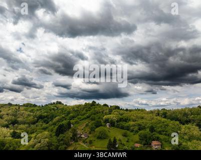 Aerial View of Dramatic Sky Over Hills in Croatia Stock Photo