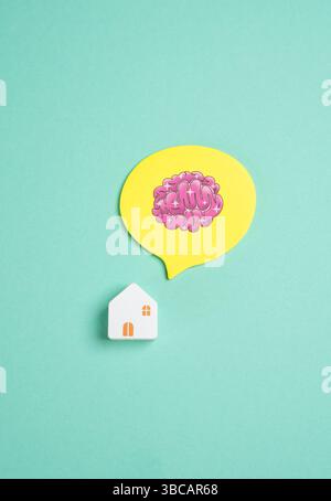 House with a brain. Smart home concept. Improve convenience, efficiency, and security. AI and automation. Lighting, appliances, and environmental cont Stock Photo