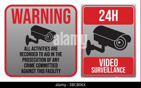 Security Camera or cctv sign, logo, badge, icon, sticker, label, emblem, stamp, symbol, black, line, flat vector, isolated illustration. Stock Vector