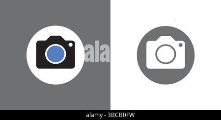 Minimal Camera Icon Set – Flat Style Photography Symbols in Black and White Stock Vector