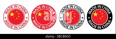 Made in China Labels Icon, China Flag product emblem logo, Set of made in the China labels Vector illustration Stock Vector