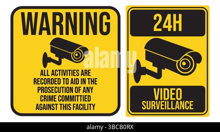 Security Camera or cctv sign, logo, badge, icon, sticker, label, emblem, stamp, symbol, black, line, flat vector, isolated illustration. Stock Vector
