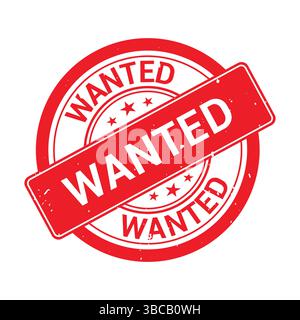Stemple Wanted. Wanted sign on red ink, wanted vector, wanted label, wanted sticker on white background Stock Vector