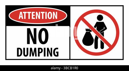 Attention No Dumping Sign, Do not litter sign, Keep clean, Prohibition icon sticker for area places, Isolated on white background, Flat design vector Stock Vector