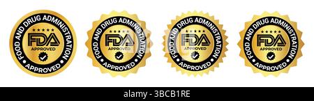 FDA Approved icon set. Food and Drug Administration FDA label, badge, logo, symbol, black, vector, isolated illustration. FDA registered certified, Stock Vector