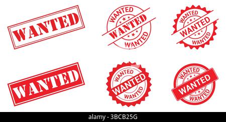Stemple Wanted. Wanted sign on red ink, wanted vector, wanted label, wanted sticker on white background Stock Vector