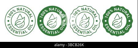 Essential oil drop icon for beauty and skincare natural product certificate label. Essential oils sticker logo for body lotion, cream and shampoo Stock Vector