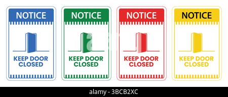 Keep door closed graphic sign. Red prohibition symbol on the open door isolated on white background. Vector Illustration Stock Vector