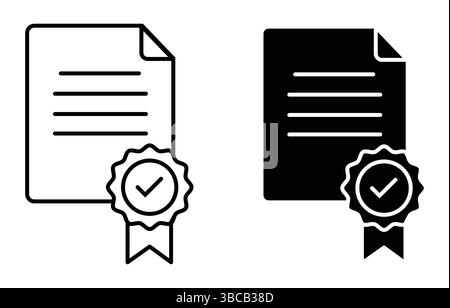 Qualification icon vector symbol collection on white background, Certificate Universal Icon Design in Four Styles with Editable Stroke. Line, Solid, Stock Vector