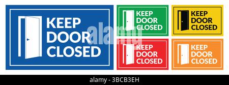 Keep door closed graphic sign. Red prohibition symbol on the open door isolated on white background. Vector Illustration Stock Vector