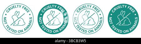 Cruelty Free label, logo, badge, icon, sticker, symbol, emblem, stamp, green, line, flat vector, isolated illustration. Stock Vector