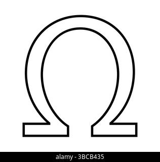 Omega uppercase symbol, 24th and last Greek letter, symbol for ohm unit of electric resistance, used to denote the last, the end, vector illustration Stock Vector