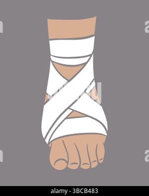 Vector isolated illustration of bandaging a leg. First aid for foot injuries. Stock Vector