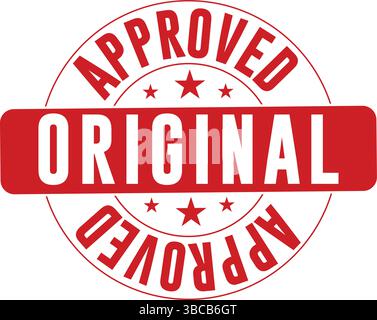 Red Approved Original Stamp Badge with Stars – Authenticity and Certification Icon in Rubber Stamp Style for Branding, Product Labels, and Official Do Stock Vector