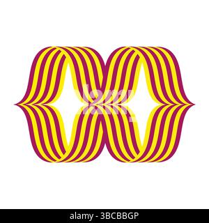 Mirrored wave icon. Red yellow contour. Abstract curved vector. Symmetry design element. Stock Vector