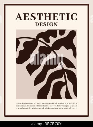 Abstract poster. Minimalistic background with leaf silhouette. Contemporary floral flyer. Trendy cover in Matisse style. Botanical invitation template, modern decoration. Vector graphic illustration Stock Vector