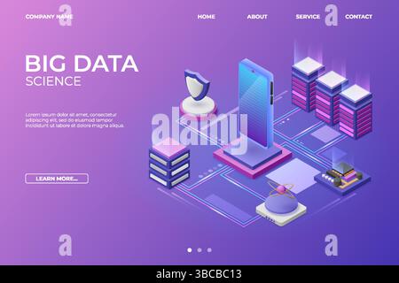 Mobile application. Isometric VR. AR technology phone app or game icon. 3D innovation geometry. Smart futuristic gadget. Big data science. Smartphone datacenter. Device hardware. Vector background Stock Vector
