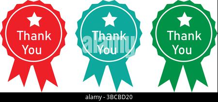 Ribbon Style Thank You Badges in Red, Blue, and Green Stock Vector