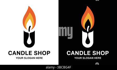 A moody black logo merging candle wick with melting wax droplet perfect for artisan candle makers and boutique candle shops The atmospheric design cap Stock Vector