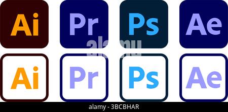 Illustrator, Premier pro, Photoshop, After Effects. Adobe products logo icon set Stock Vector