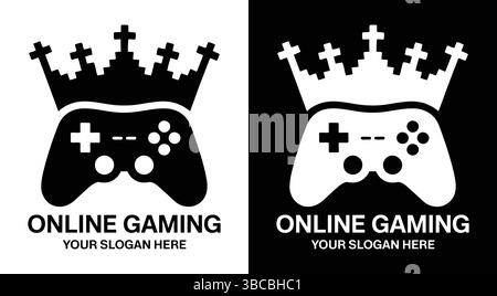 Bold black logo featuring a controller and crown icon designed for online gaming platforms esports teams streamers and gaming services focused on vict Stock Vector