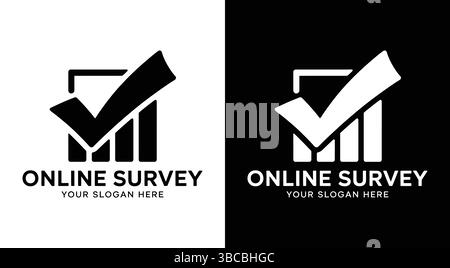 Bold black logo with a checkbox and graph icon ideal for online survey platforms data collection tools research agencies and analytics-driven marketin Stock Vector