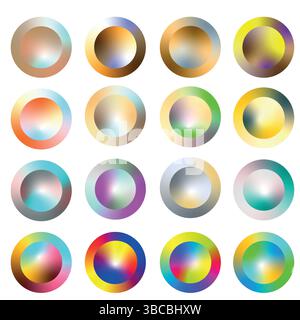 A set of gradient circles in bright, pastel, metallic colors. Vector illustration Stock Vector