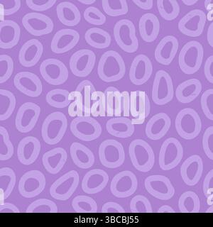 Irregular circle seamless pattern with hand drawn pencil textured ring shapes. Fun background with sketchy scribble spots in purple colors. Abstract Stock Vector