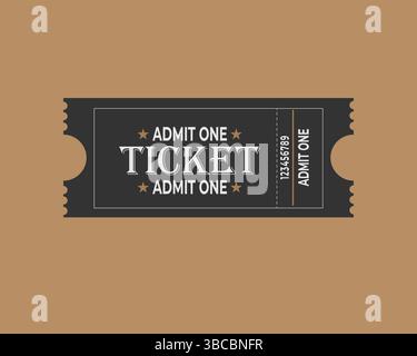 Vintage Admit One Event Ticket with Serial Number on Brown Background Stock Vector