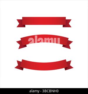 Red Ribbon Banner Set Isolated on White Background Vector Illustration Stock Vector