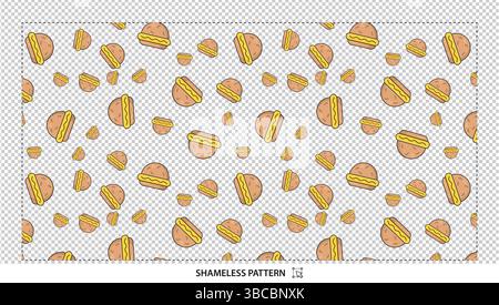 Cute Hamburger and Hot Dog Seamless Pattern Digital Paper for Fast Food Lovers and Party Decor Stock Vector