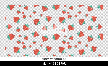 Red Raspberry Fruit Seamless Pattern Background Design for Sweet or Berry Themed Projects Stock Vector