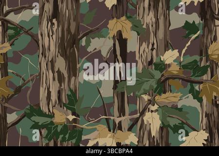 Real tree forest camouflage seamless pattern design pattern for hunting and military uniform. Hunting camouflage Stock Vector